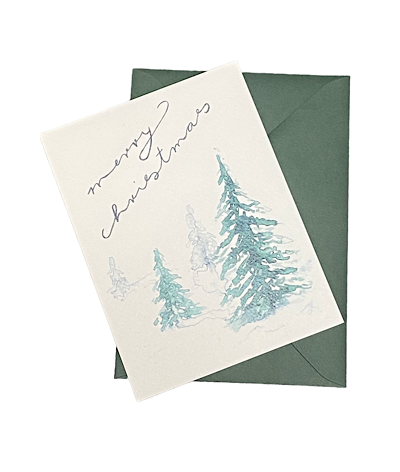 Doppelkarte HANDGEMALT - Merry Christmas, Tannenbäume, Weihnachten