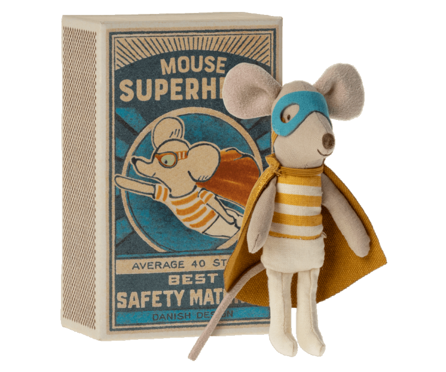 Maileg - super hero mouse, little brother mouse in box, Spielzeug, Maus
