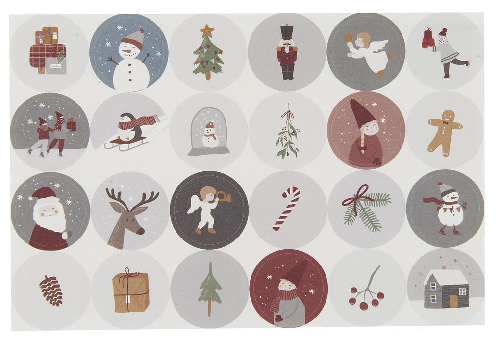 IB Laursen - Weihnachtsaufkleber Blatt mit 24 Stück, Adventskalender, Sticker, Weihnachtssticker